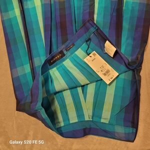 Piombo Full Size Cotton Skirt in Plaid Green and Blue